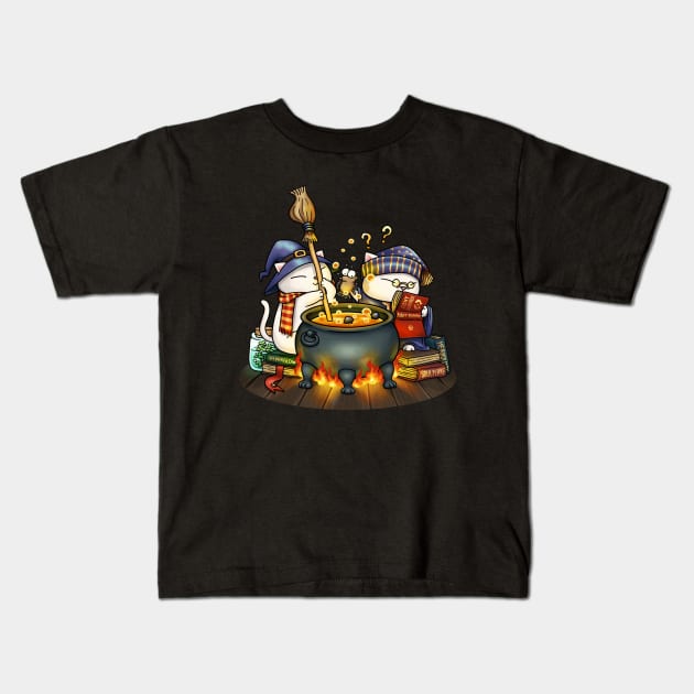 Witch Cat Brew Pot Kids T-Shirt by Takeda_Art